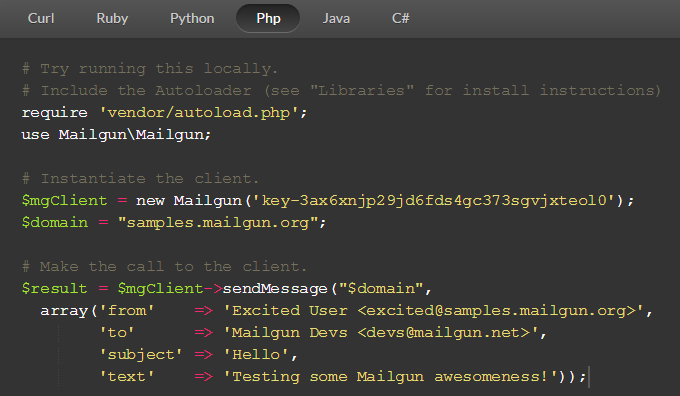 PHP 使用Mailgun SDK发送邮件