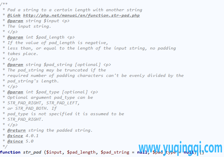 php 字符串填充函数str_pad()的用法