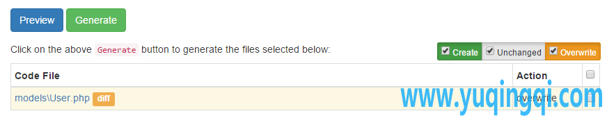 使用yii2的gii生成数据表模型